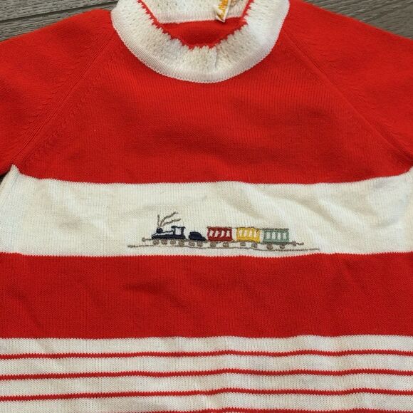 Vintage Renro Acrylic Red White Striped Train Sweater Shirt Italy Made XL - Picture 2 of 7